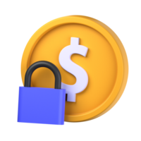 secure money 3d illustration object. 3d secure money of finance concept. money coin dollar. 3d finance vector render icon illustration. png