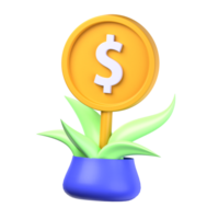 dinheiro plantar 3d ilustração objeto. 3d dinheiro plantar do finança conceito. dinheiro árvore dentro uma azul Panela. 3d finança vetor render ícone ilustração. png