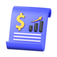 financial report 3d illustration object. 3d financial report of finance concept. growth chart on paper. 3d user finance vector render icon illustration. png