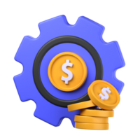 financial process 3d illustration object. 3d financial process of finance concept. gear money coin dollar. 3d finance vector render icon illustration. png