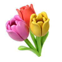 3d Tulip Flower Bouquet in Cartoon Style for Decoration Spring. Love Valentine romantic design Mother day, Women day, transparent illustration png