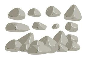 conjunto de piedras gris guijarro. elemento de naturaleza y montañas. artículos para decoración y antecedentes. plano dibujos animados. roca adoquín escombros. bloquear granito material. vector