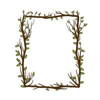 Tree frame, floral square border. Plant and twig decoration isolated on white background. Black outline silhouette. Decorative vintage scary element with leaf. Dark forest concept. vector