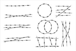 Barbed Wire. Barbwire chain boundary. Sharp spike chain. Security and protection. Military border, element of army camp and jail, prison. Border and barrier vector