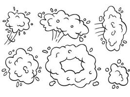 Comic bubble cloud. Track and trace. An abstract element of movement. Cartoon black and white illustration. Set of Funny smoke and steam. vector