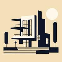 Modern building in flat style. Vector illustration. Building in flat style Bauhaus design