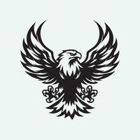 Eagle head with wings and shield on white background. Vector illustration.