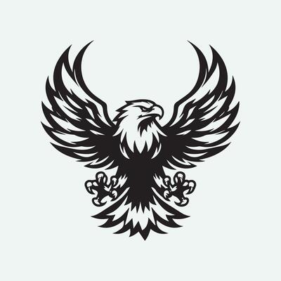 Eagle head with wings and shield on white background. Vector illustration.