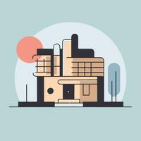 Factory building. Vector illustration in flat design style. Industrial landscape bauhaus design.