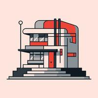 Futuristic building in flat style isolated on pink background. Vector illustration.