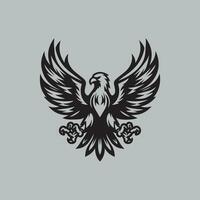 Black Hawk head with wings and shield on white background Vector illustration