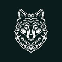 Wolf head vector design template. Vector illustration of wolf head isolated on black background.