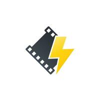 video production logo with film strip and lightning vector