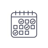 calendar, schedule line icon with check marks vector