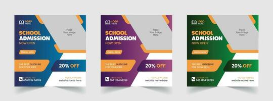 Free Vector School Admission Social Media Post and Back to School Educational Web Banner Template design