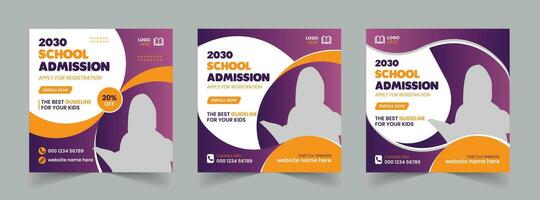 Free Vector School Admission Social Media Post and Back to School Educational Web Banner Template design