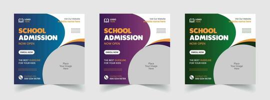 Free Vector School Admission Social Media Post and Back to School Educational Web Banner Template design