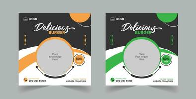 Free Vector Delicious Burger or Delicious Food Menu Social Media Post Web Banner Template Design