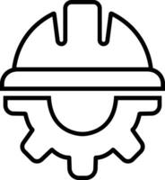 Construction helmet on the gear icon in line. isolated on Construction, labor and engineering symbols. Workwear, helmet cogwheel. Safety and protection. vector for apps web