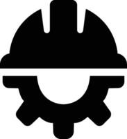 Construction helmet on the gear icon in flat. isolated on Construction, labor and engineering symbols. Workwear, helmet cogwheel. Safety and protection. vector for apps web