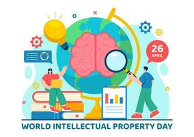 World Intellectual Property Day Vector Illustration on 26 April with Brain and Light Bulb for Innovation and Ideas Creativity Concept Background