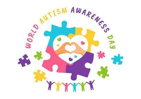 World Autism Awareness Day Vector Illustration with Ribbon of Puzzle Pieces in Healthcare Flat Background Design