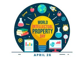 mundo intelectual propiedad día vector ilustración en 26 abril con cerebro y ligero bulbo para innovación y ideas creatividad concepto antecedentes