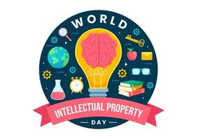mundo intelectual propiedad día vector ilustración en 26 abril con cerebro y ligero bulbo para innovación y ideas creatividad concepto antecedentes