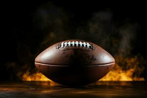 AI generated highlighting Dark background American football ball with intense smoke effect photo