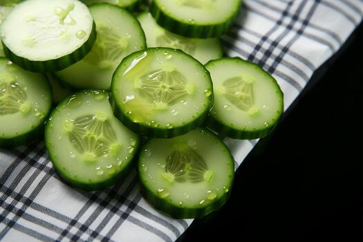 AI generated Refreshing cucumber slice close up, a delightful addition to the table photo
