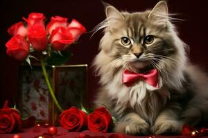 ai generado felino elegancia gato exuda sofisticación en un san valentin día ajuste foto