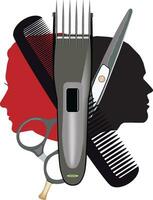 Human profiles with work tools for barber and hairdresser- vector