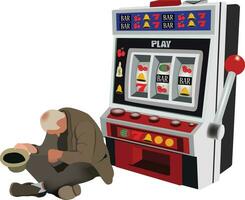 Seated person stretches hat in front of a game machine vector