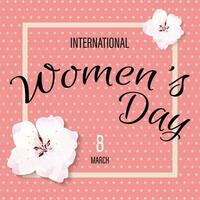 International Women's Day poster. Greeting card design with sakura flowers. Vector illustration