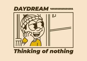 Daydream, thinking of nothing. a boy wearing a beanie was daydreaming by the window vector