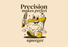 Precision makes perfect. Squeegee mascot character holding a blade, vintage style vector