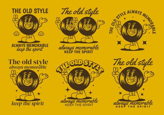 The old style always memorable. Character illustration of vinyl with happy expression