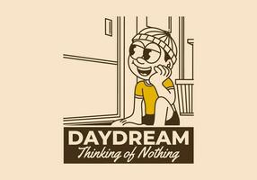 Daydream, thinking of nothing. a boy wearing a beanie was daydreaming by the window vector