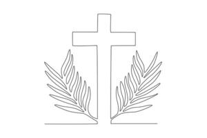 Two Sunday palm leaves and a cross sign vector
