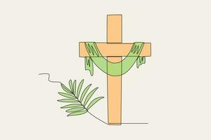 One palm leaf and a cross sign vector