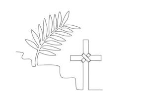 palma hojas y signo de la cruz vector