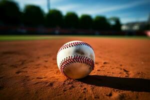 ai generado sofbol en el béisbol campo, tiza líneas, deportivo atmósfera foto