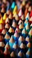 AI generated Vivid close up colored sharpener pencils, macro shot of pencils Vertical Mobile Wallpaper photo