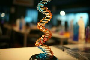 AI generated Science concept DNA model on the table in the laboratory photo