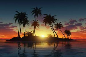 AI generated Tropical serenity palm trees against a mesmerizing and colorful sunset photo