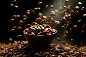AI generated Java ballet flying coffee beans capture the dance of aromas photo