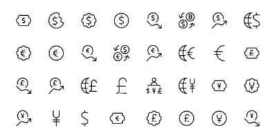 Different Currencies Flat Icon - Dollar, euro, yen, yuan, pound, rupee, ruble signs. Vector Illustration - Isolated