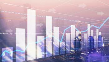 gráfico gráfico de finanzas. comercio de divisas inversión fintech concepto en el fondo de la ciudad moderna foto