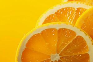 AI generated Citrus delight ripe and juicy fruit on an orange yellow backdrop photo