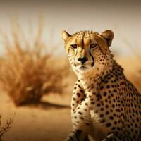 AI generated Cheetah in the vast desert, providing ample room for text For Social Media Post Size photo